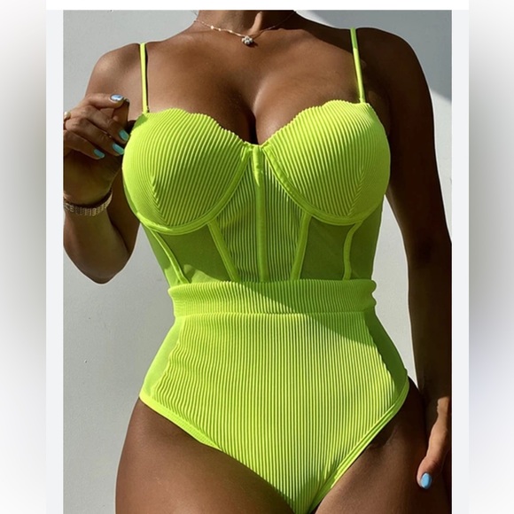 Fashion Neon Bustier Tummy Tuck Swimsuit Size Medium - Picture 4 of 11